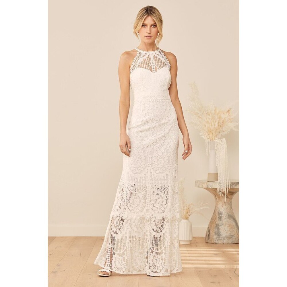 Lulus Magic In The Moment White Lace Tiered Maxi Dress - Size XS